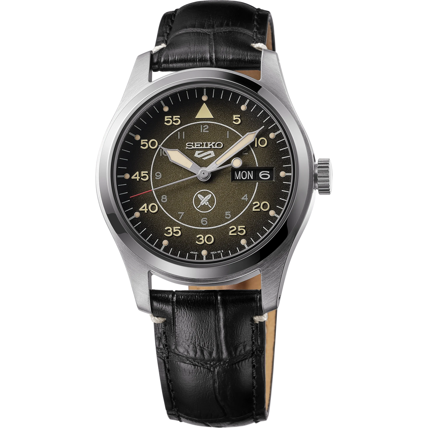 Seiko 5 Sports Yuto Horigome Limited Edition Watch – Black-Brown Gradient Dial with Leather Strap and Pilot-Inspired Design, 4R36 Automatic Movement, Limited to 4,000 Pieces