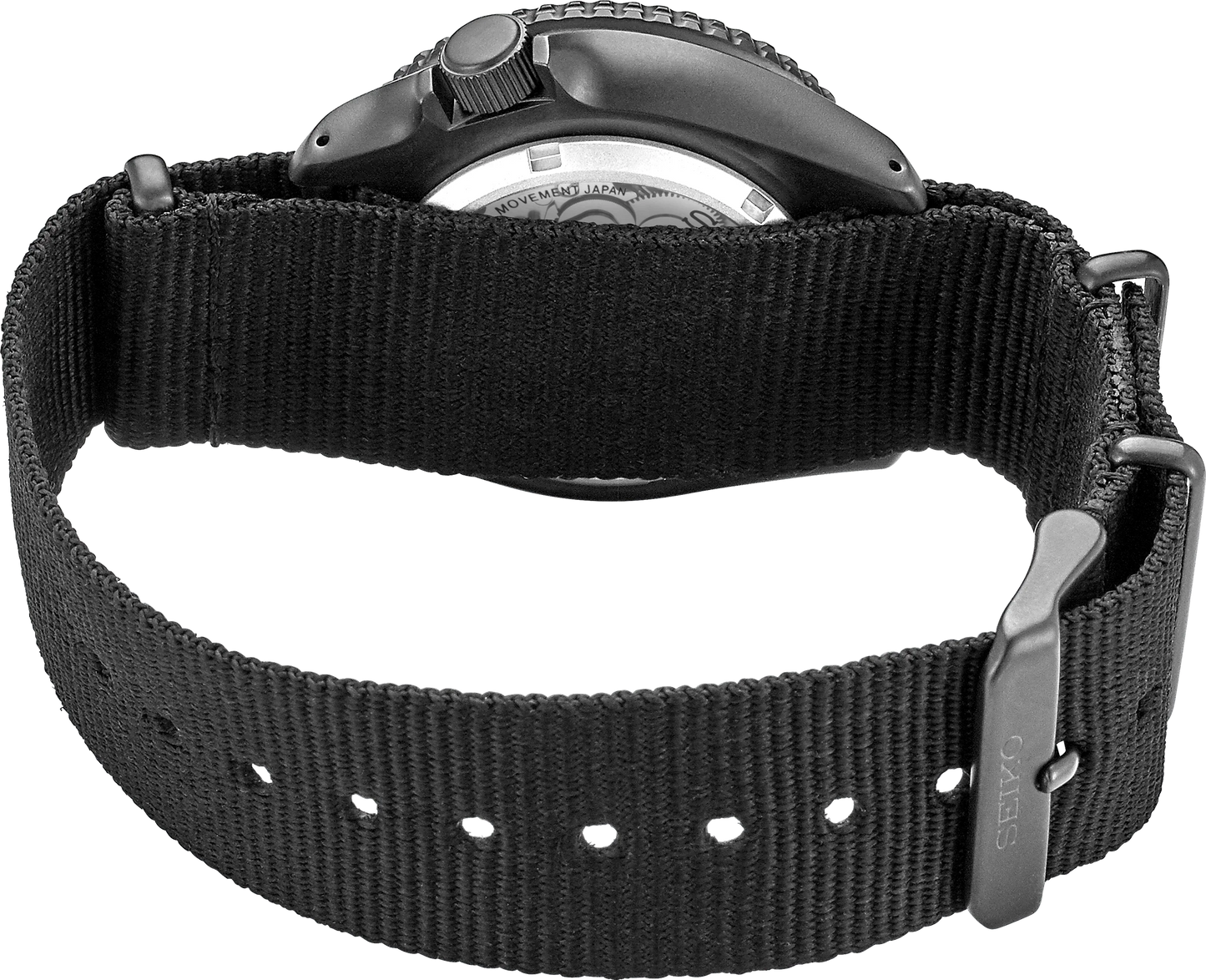 SEIKO 5 Sports SRPD79 Automatic Watch – All-Black Design with Nylon Strap, 42.5mm Case, Day-Date, 100M Water Resistant