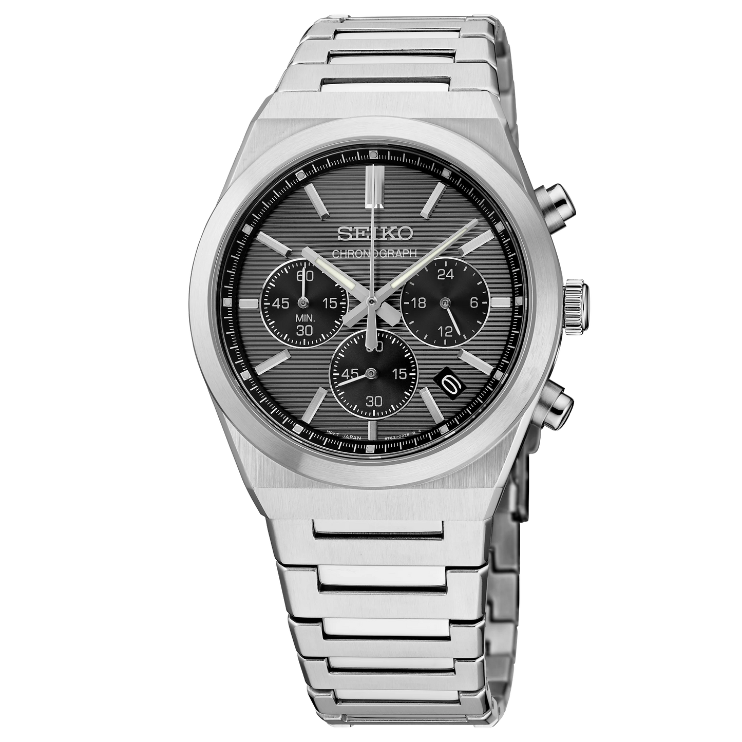Seiko Essentials SSB455 - 40mm Stainless Steel Chronograph, Gray Dial with Three Subdials, 100m Water Resistance, Quartz Movement
