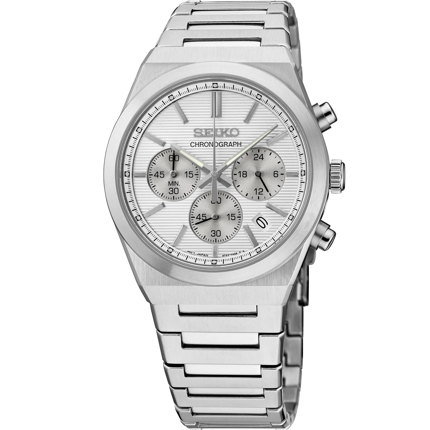 Seiko Essentials SSB451 - 40mm Stainless Steel Chronograph, Silver Dial with Three Subdials, 100m Water Resistance, Quartz Movement