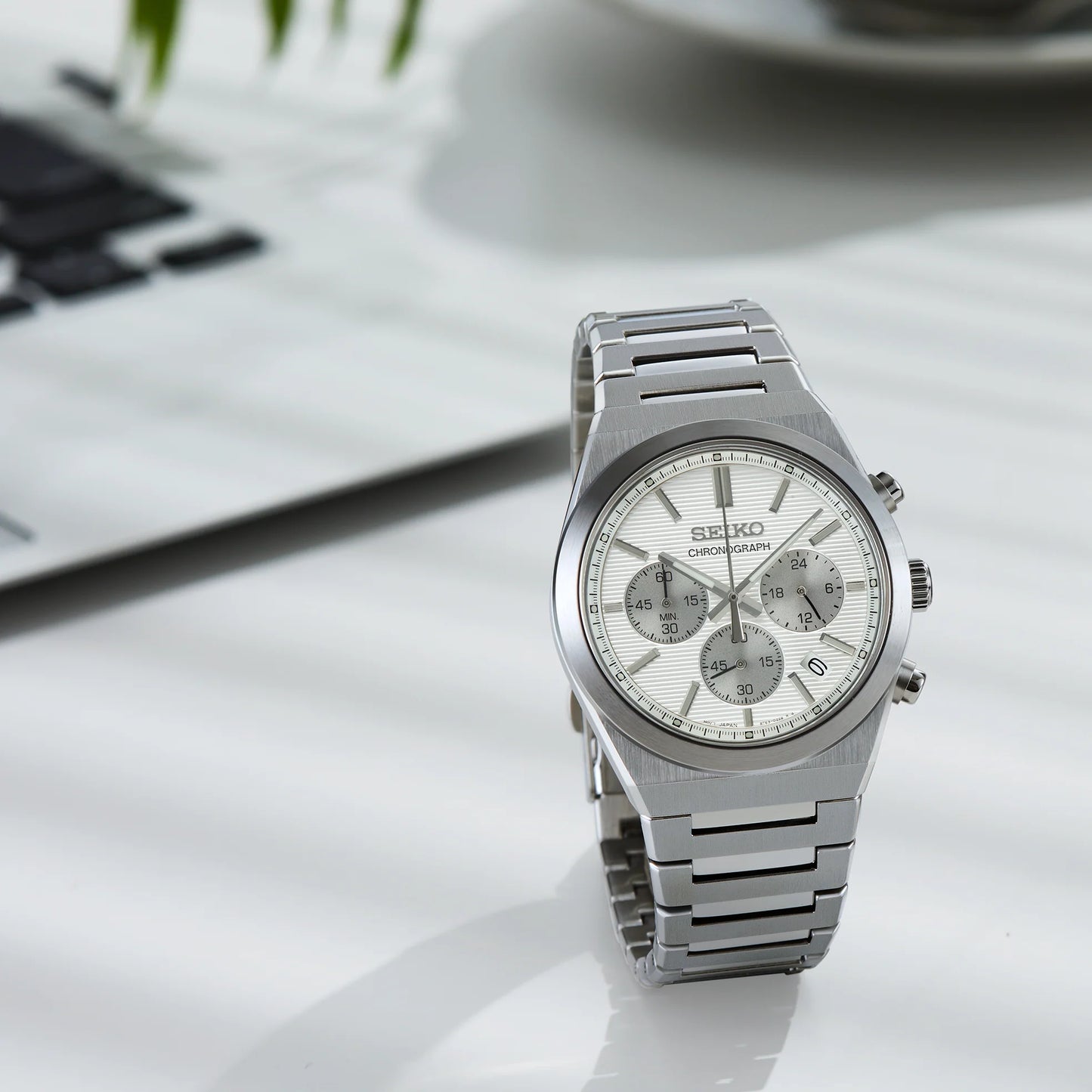 Seiko Essentials SSB451 - 40mm Stainless Steel Chronograph, Silver Dial with Three Subdials, 100m Water Resistance, Quartz Movement