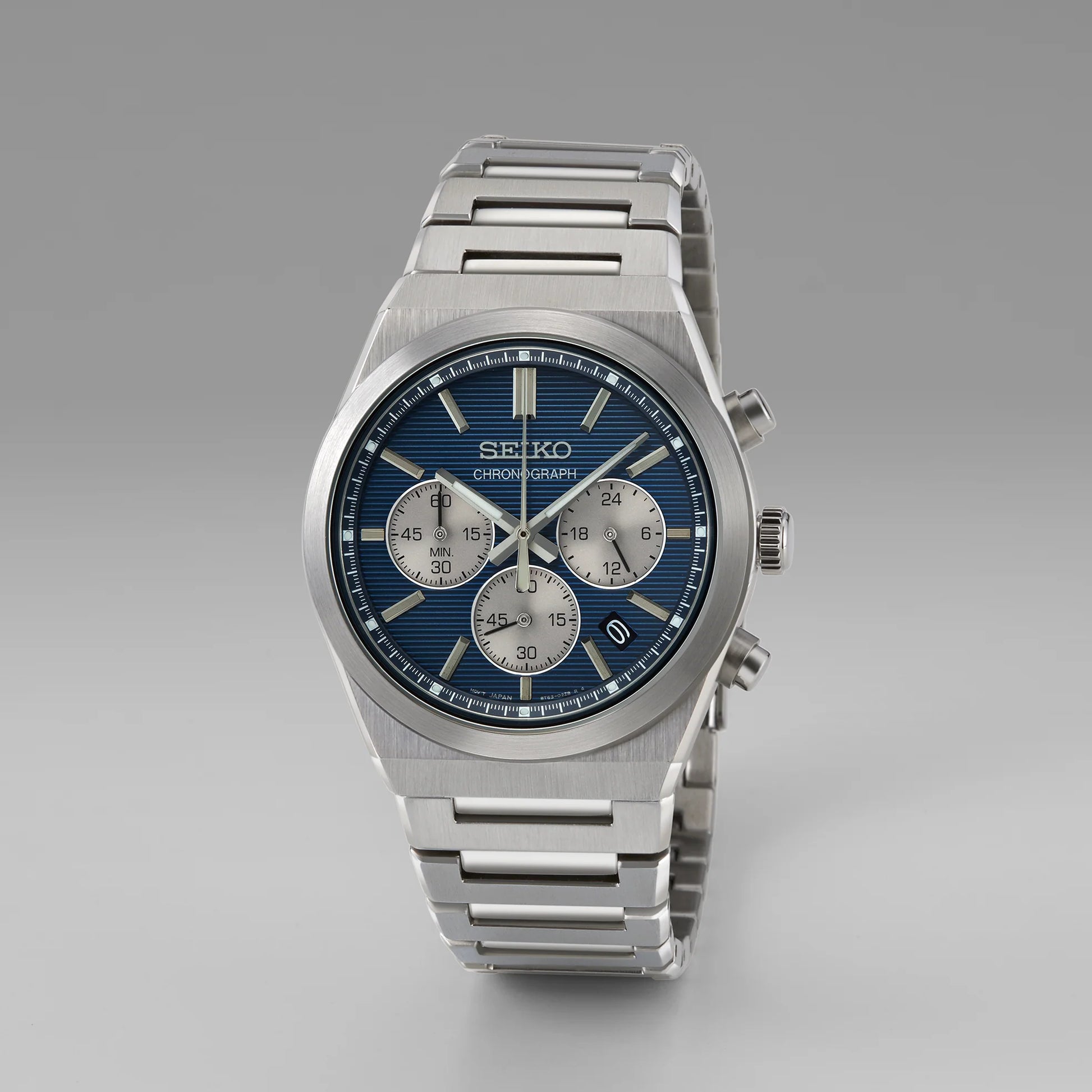 Seiko Essentials SSB453 - 40mm Stainless Steel Chronograph, Blue Dial with Three Subdials, 100m Water Resistance, Quartz Movement