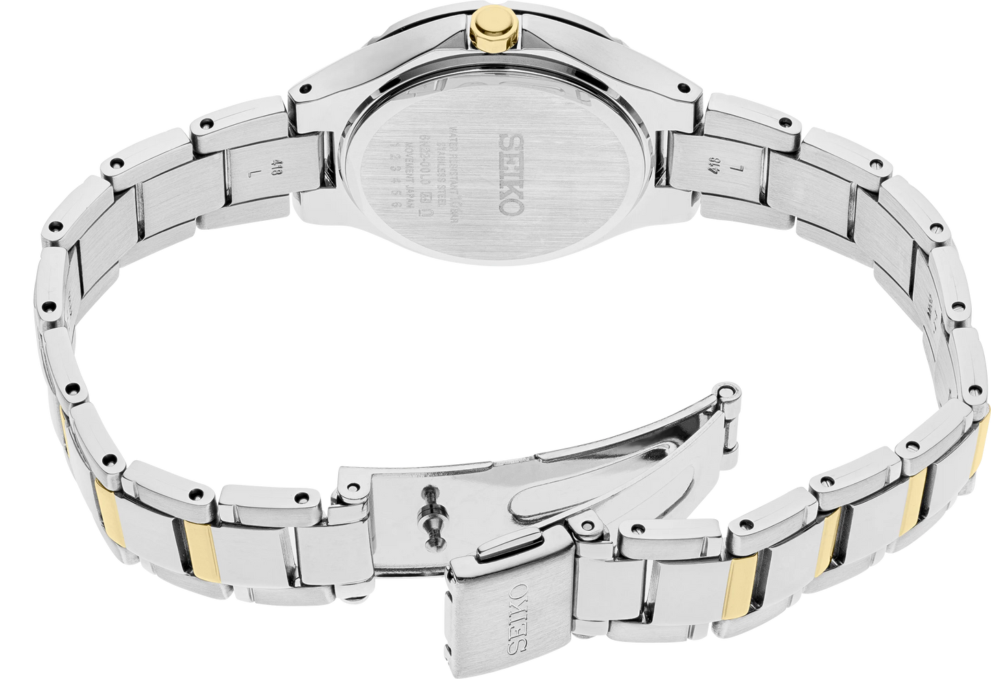 Silver and gold watch with a white background