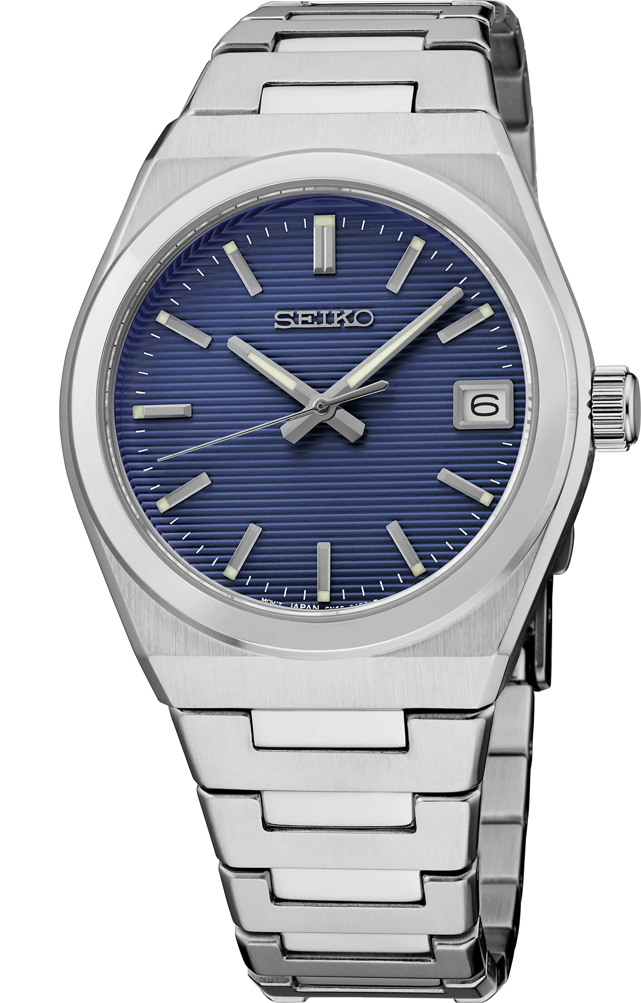 Seiko Essentials SUR575 - 34mm Stainless Steel Watch, Blue Dial, Date Display, 100m Water Resistance, Quartz Movement