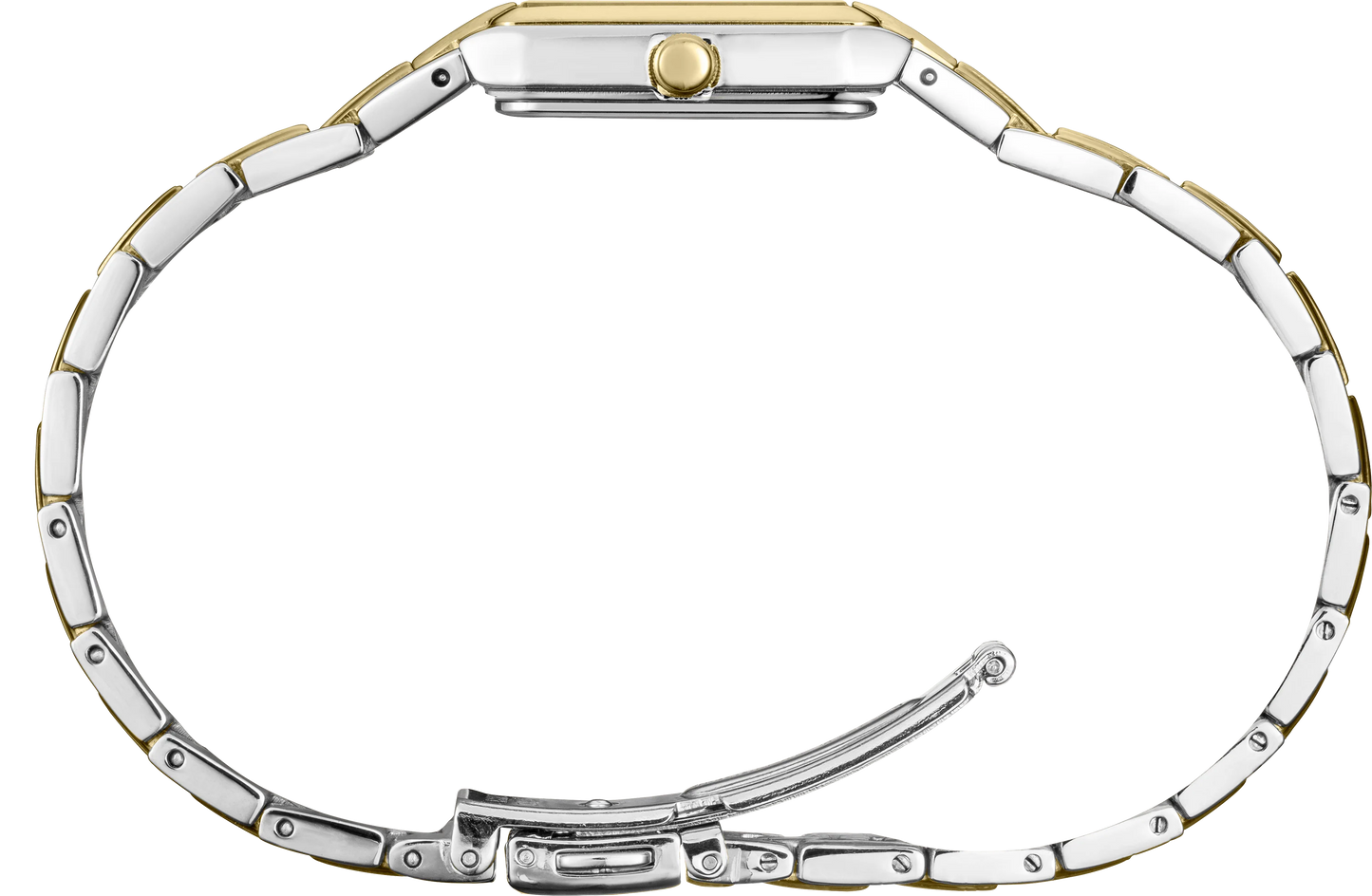 Seiko Essentials SWR046 Women's Watch – Rectangular Black Dial, Gold-Tone Hands, Two-Tone Stainless Steel Bracelet, Quartz Movement, Elegant Jewelry-Inspired Design
