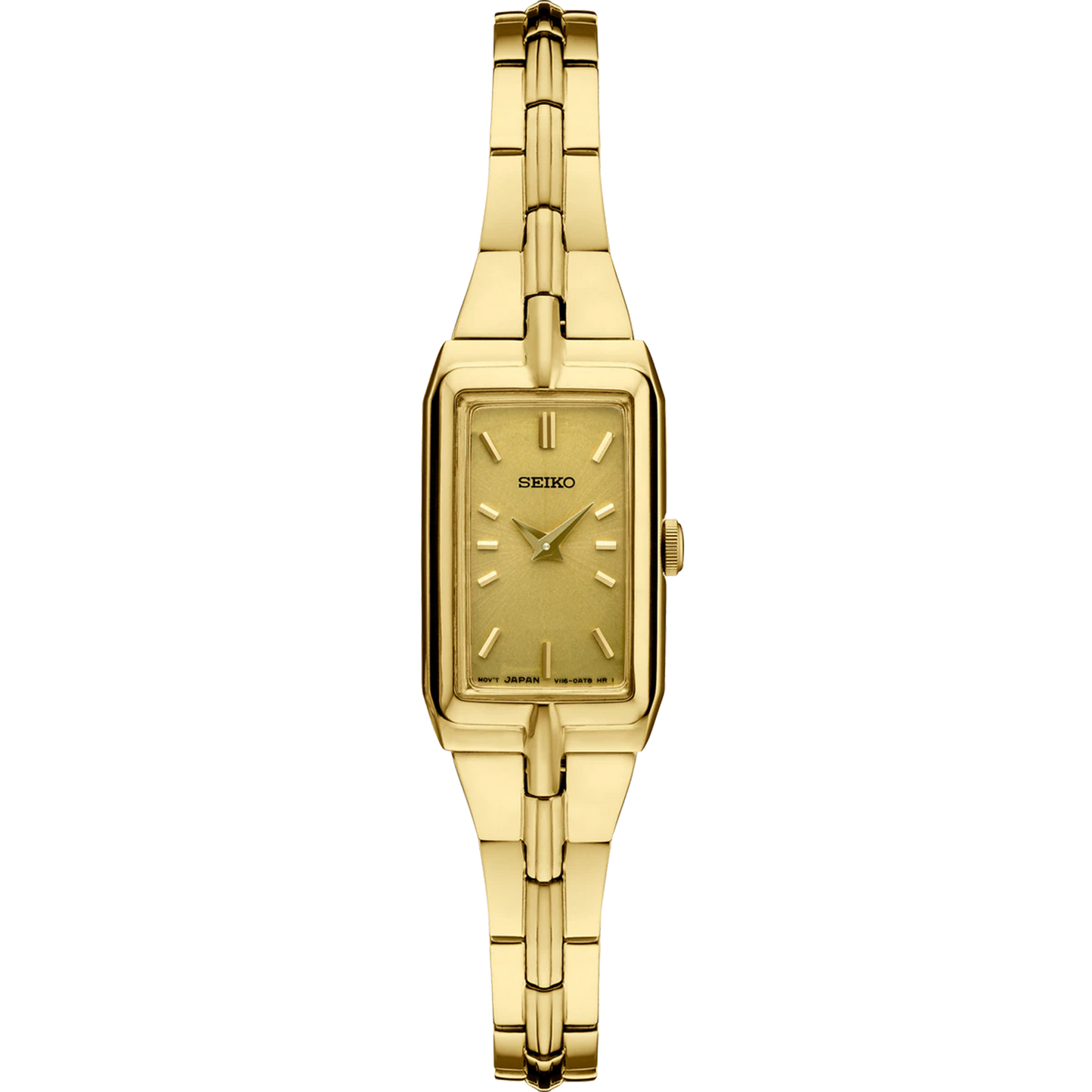 Seiko Essentials SWR048 Women's Watch – Champagne Dial, Gold-Tone Hands, Gold Stainless Steel Bracelet, Jewelry-Inspired Design, Quartz Movement