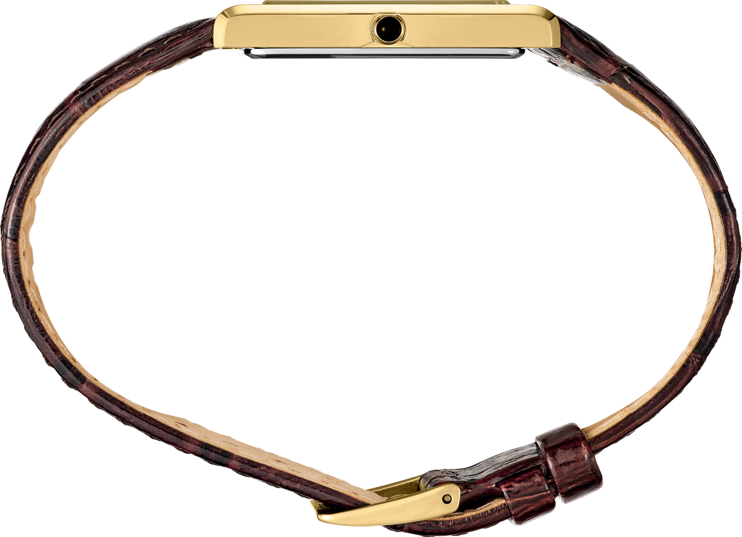 Seiko SWR064 Essentials Collection Rectangular Gold-Tone Watch with Champagne Dial and Brown Leather Strap – Elegant Women's Dress Timepiece