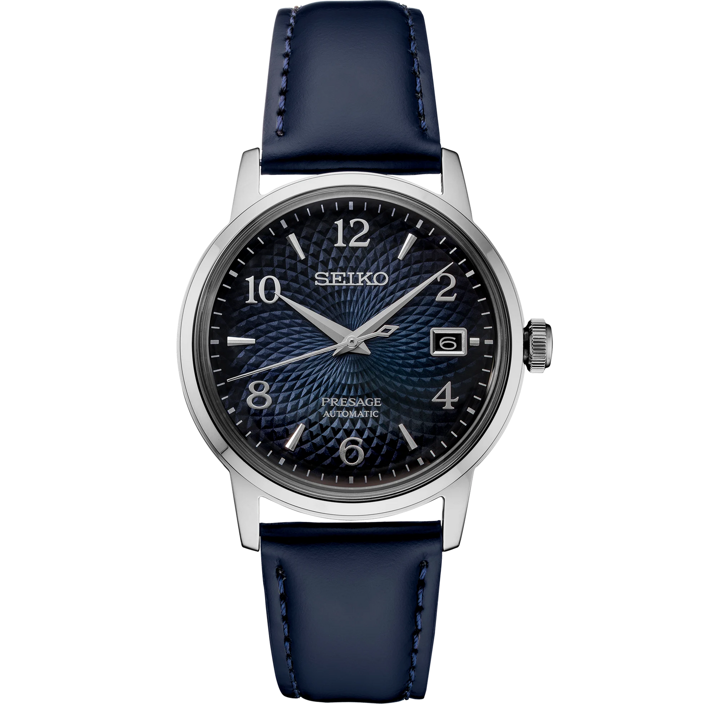 Seiko Presage SRPE43 - 38.5mm Stainless Steel Cocktail Time Watch, Deep Blue Dial, 50m Water Resistance, Automatic Movement, Blue Leather Strap