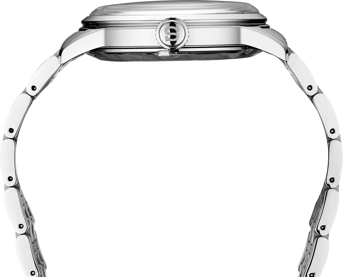 SEIKO Presage Cocktail Time – deep blue dial with pressed pattern and gloss finish, stainless steel case and bracelet, automatic 23-jewel movement, and 50m water resistance.