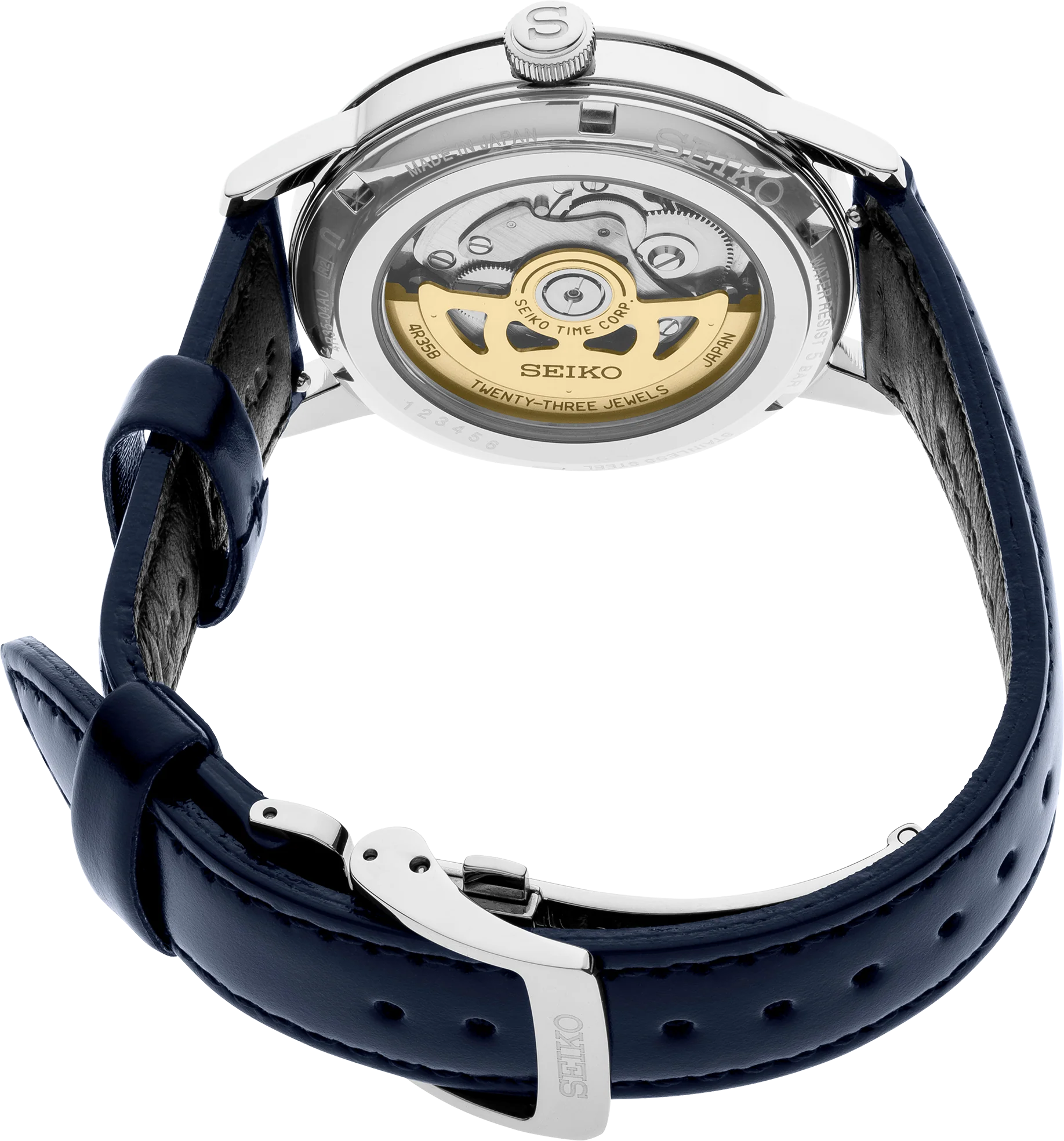 Seiko Presage SRPE43 - 38.5mm Stainless Steel Cocktail Time Watch, Deep Blue Dial, 50m Water Resistance, Automatic Movement, Blue Leather Strap