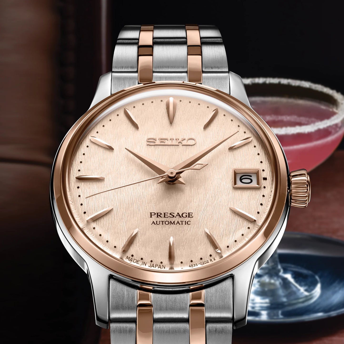 SEIKO Presage SRPF54 Cocktail Time – deep blue dial with pressed pattern and gloss finish, stainless steel case and bracelet, automatic 23-jewel movement, and 50m water resistance.