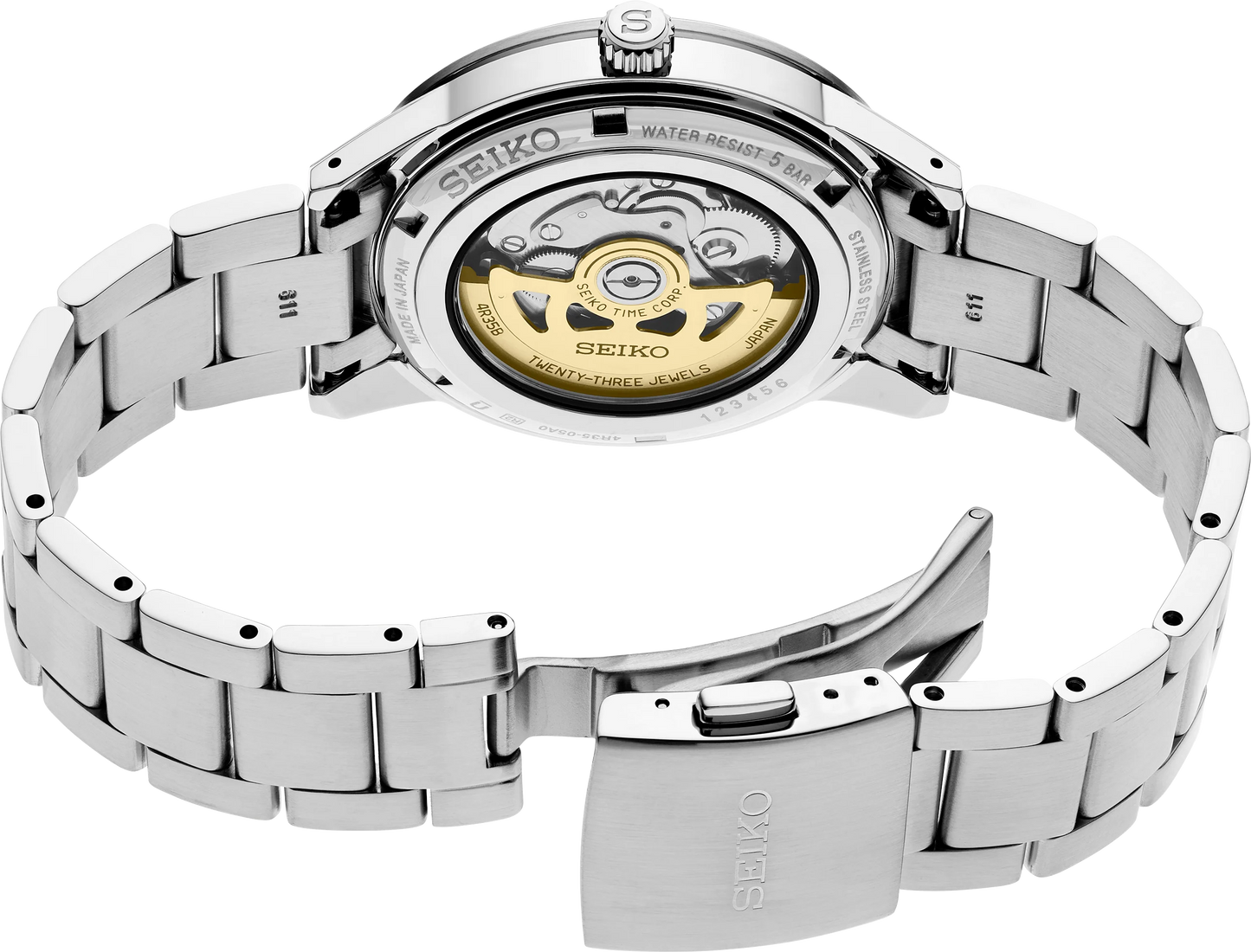 SEIKO SRPG03 Presage Style60's Automatic Watch – Ivory Dial, Black Bezel with Gold Accents, Inspired by 1964 Crown Chronograph