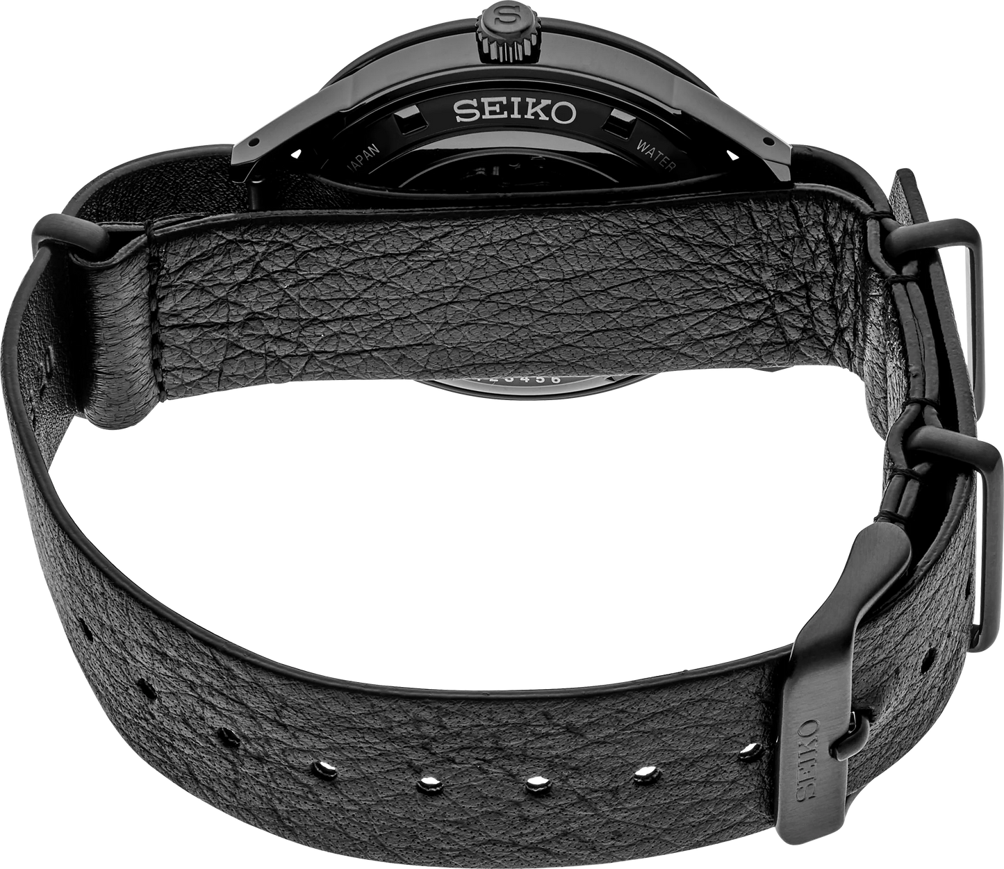 SEIKO SRPH95 from the Presage Style60’s Collection – black dial and bezel, beige LumiBrite hands, black deerskin strap, black hard-coated stainless steel case, automatic movement, and 50m water resistance.