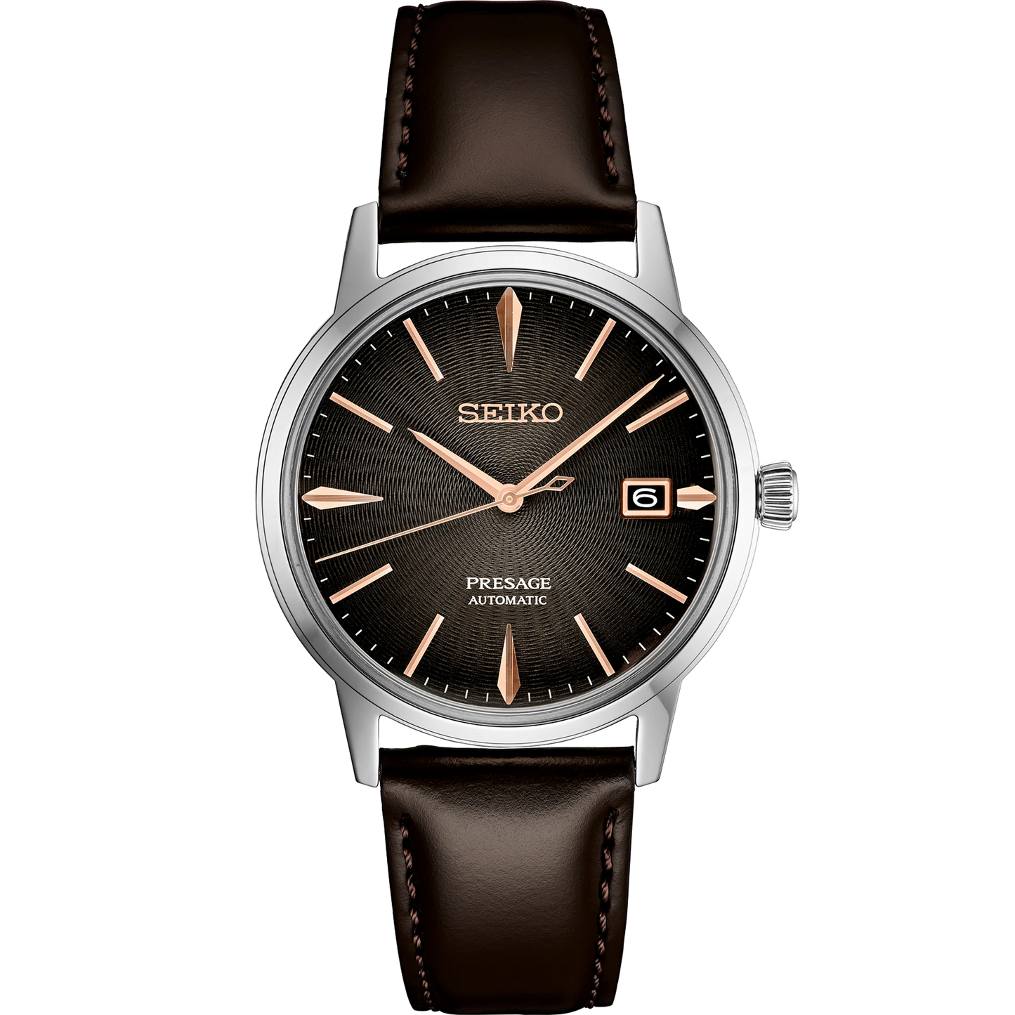 Seiko Presage SRPJ17 - 39.5mm Stainless Steel Cocktail Time Watch, Gradient Gray-Brown Dial, 50m Water Resistance, Automatic Movement, Brown Leather Strap