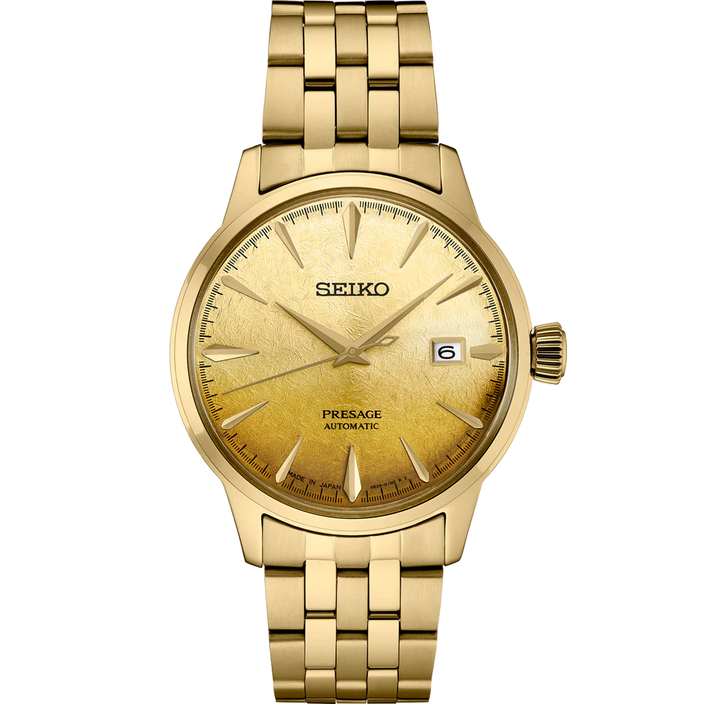 SEIKO SRPK46 Presage Cocktail Time U.S. Special Creation – Gold Dial Inspired by Beer Julep Cocktail, Automatic Watch with Gold Stainless Steel Bracelet