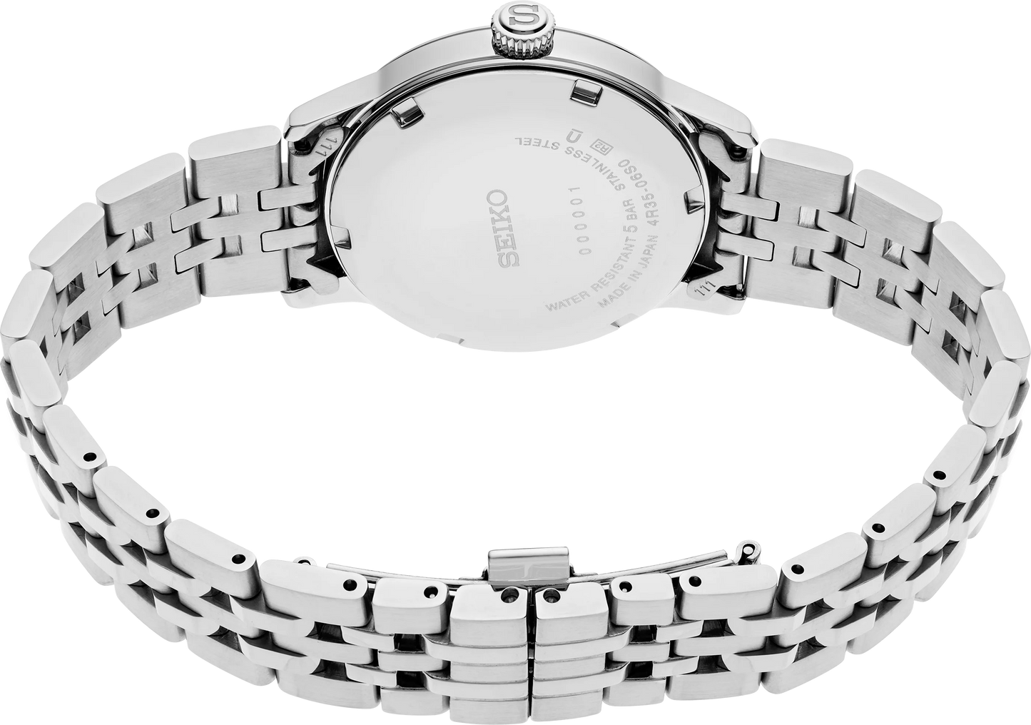 SEIKO Presage SRPL63 Cocktail Time – light green ice-textured dial with four diamonds, stainless steel case and bracelet, automatic movement, and 50m water resistance.