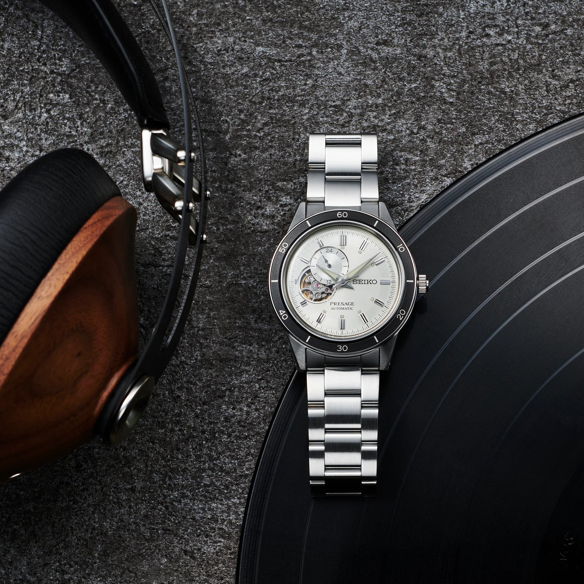 SEIKO SSA423 Presage Style60's Automatic Watch – Ivory Open-Aperture Dial with 24-Hour Subdial, 40.8mm Stainless Steel, Retro 1960s Design