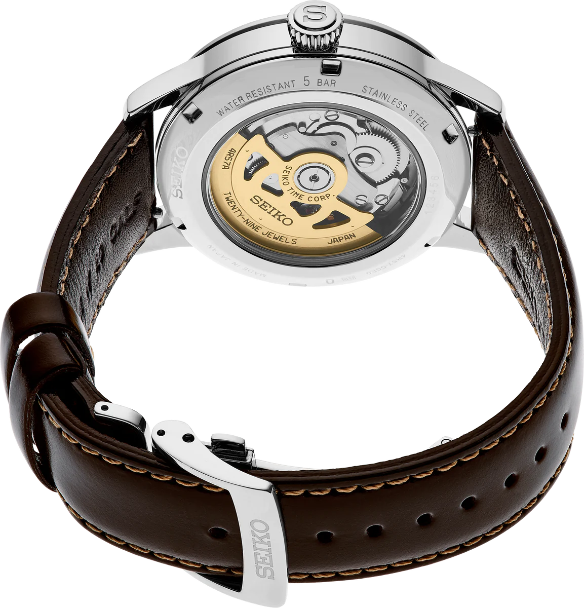 Seiko Presage Cocktail Time SSA459 Watch – Green Dial with Pressed Pattern, Date Subdial, Power Reserve Indicator, Brown Leather Strap, 4R57 Automatic Movement