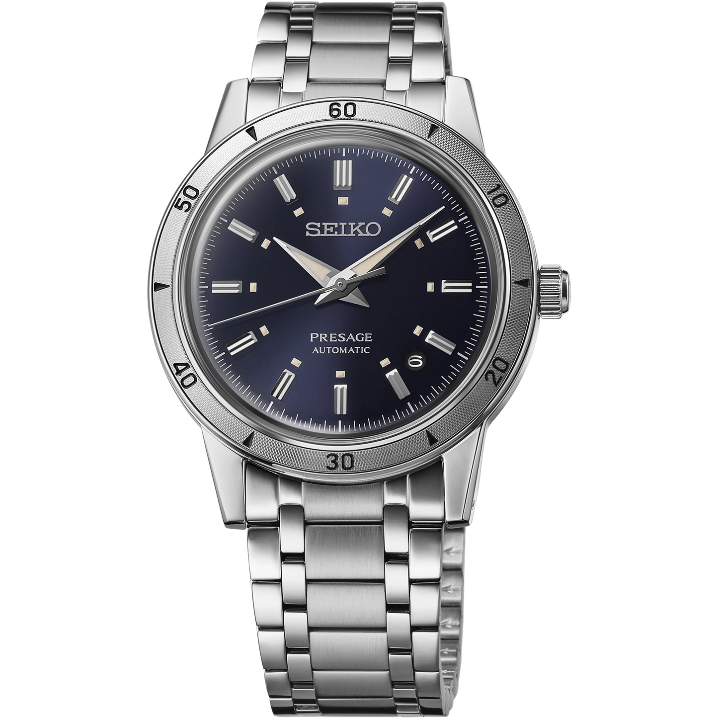 SEIKO SRPL07 from the Presage Style60’s Collection – dark blue sunray dial inspired by vintage work jackets, stainless steel case and bracelet, automatic 23-jewel movement, and 50m water resistance.