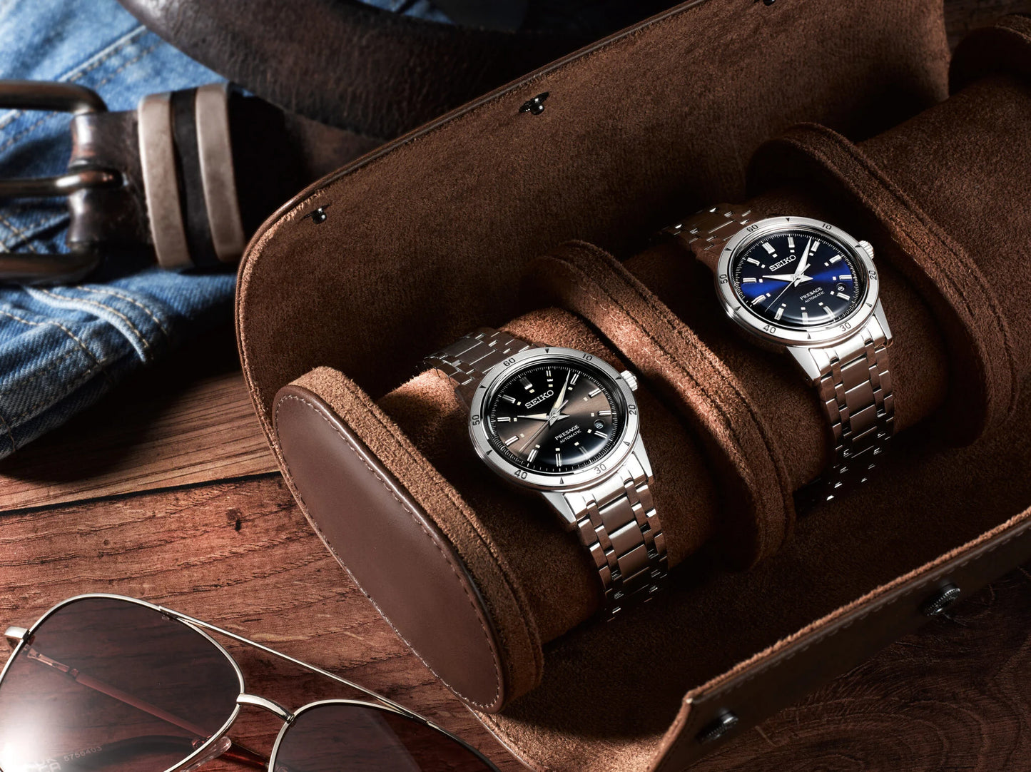 SEIKO SRPL07 from the Presage Style60’s Collection – dark blue sunray dial inspired by vintage work jackets, stainless steel case and bracelet, automatic 23-jewel movement, and 50m water resistance.