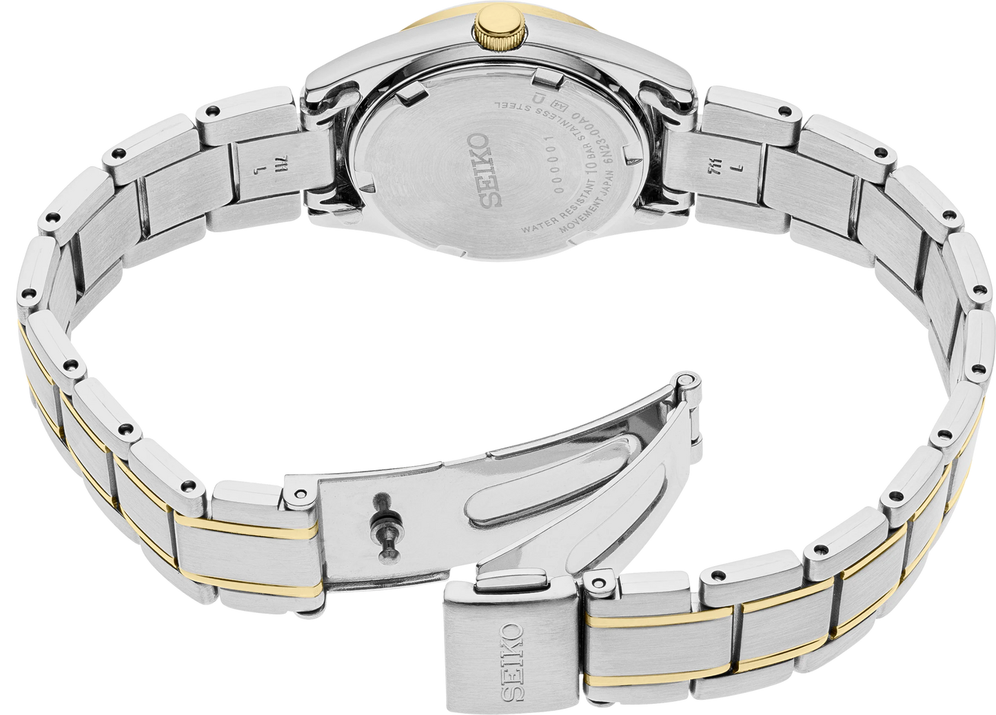 Seiko Essentials SUR436 Women's Watch – Blue Sunray Dial, Gold-Tone Markers, Two-Tone Stainless Steel Bracelet, Day-Date Display, 100M Water Resistant Quartz Timepiece