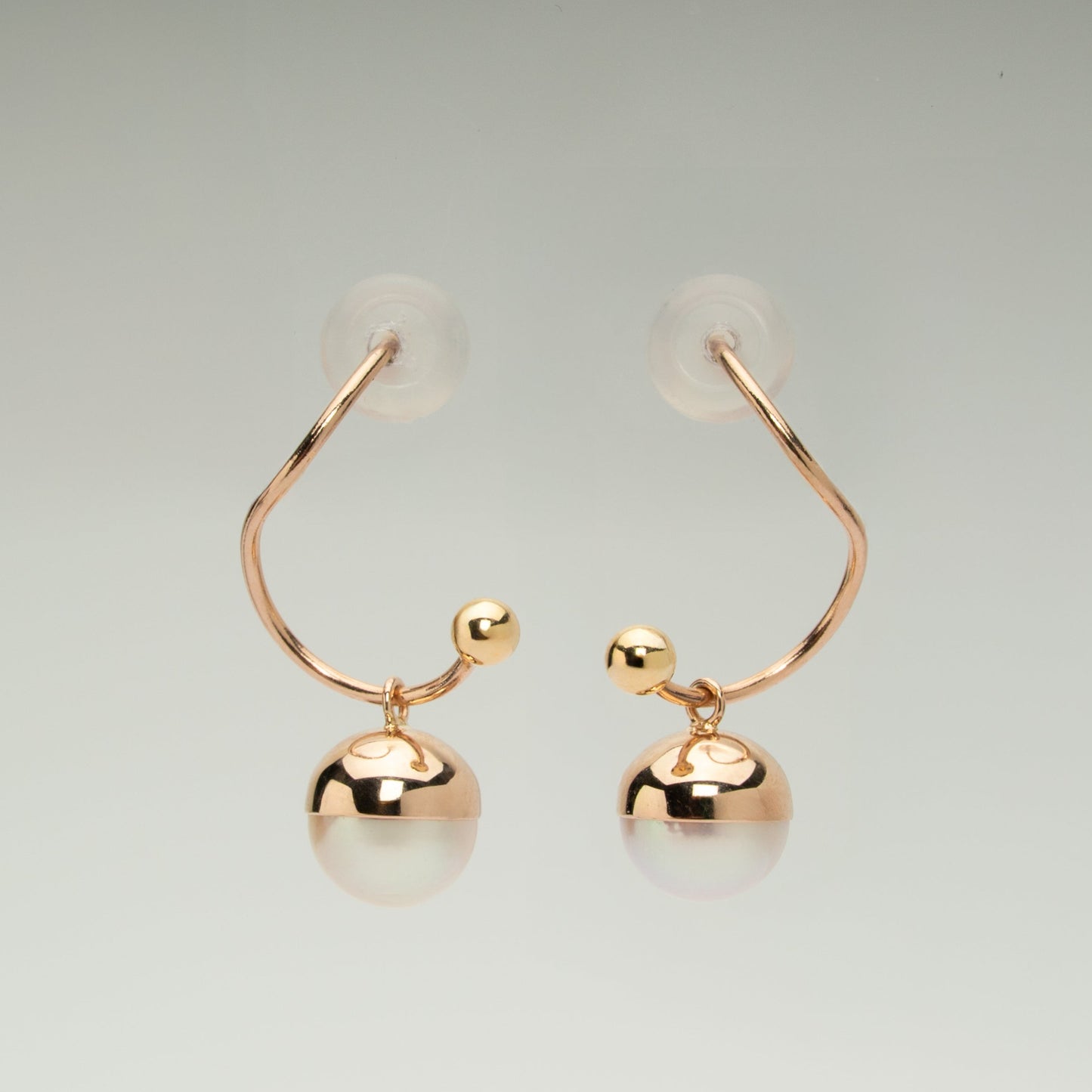 Shizuku (雫) Earrings - 18K Yellow Gold, 7mm White Rose Akoya Pearls, Elegant Minimalist Design, Handcrafted in Japan