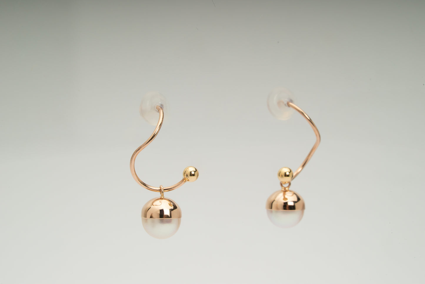 Shizuku (雫) Earrings - 18K Yellow Gold, 7mm White Rose Akoya Pearls, Elegant Minimalist Design, Handcrafted in Japan