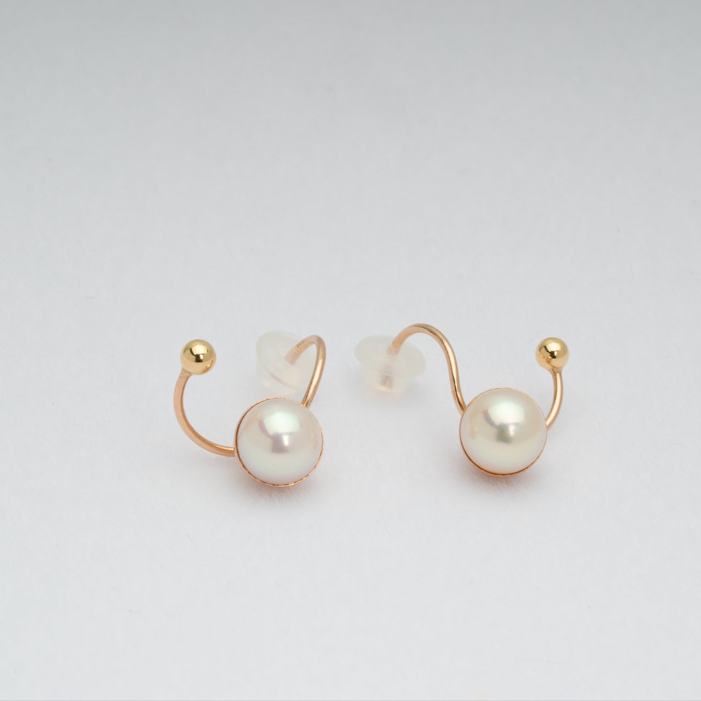 Shizuku (雫) Earrings - 18K Yellow Gold, 7mm White Rose Akoya Pearls, Elegant Minimalist Design, Handcrafted in Japan