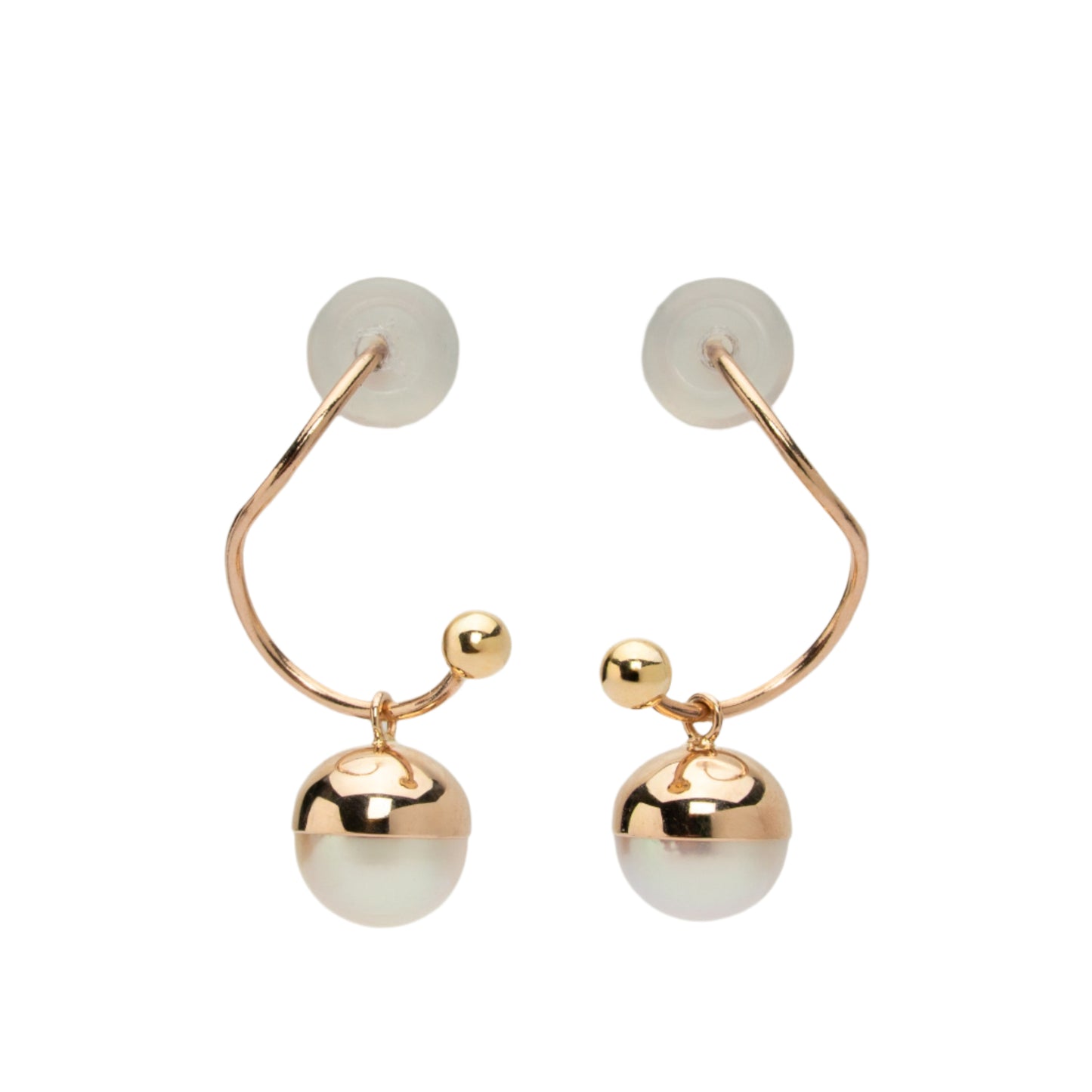 Shizuku (雫) Earrings - 18K Yellow Gold, 7mm White Rose Akoya Pearls, Elegant Minimalist Design, Handcrafted in Japan