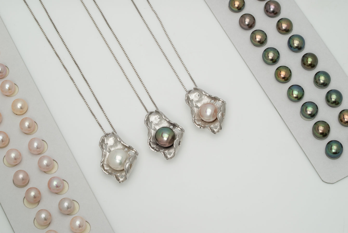 Fine quality 9-10mm natural pink freshwater pearl necklace with sterling silver handcrafted setting from Kofu Japan, button-shaped high-luster pearl, Italian-made 16-inch sterling silver box chain, exclusive design by Miseki Jewelry