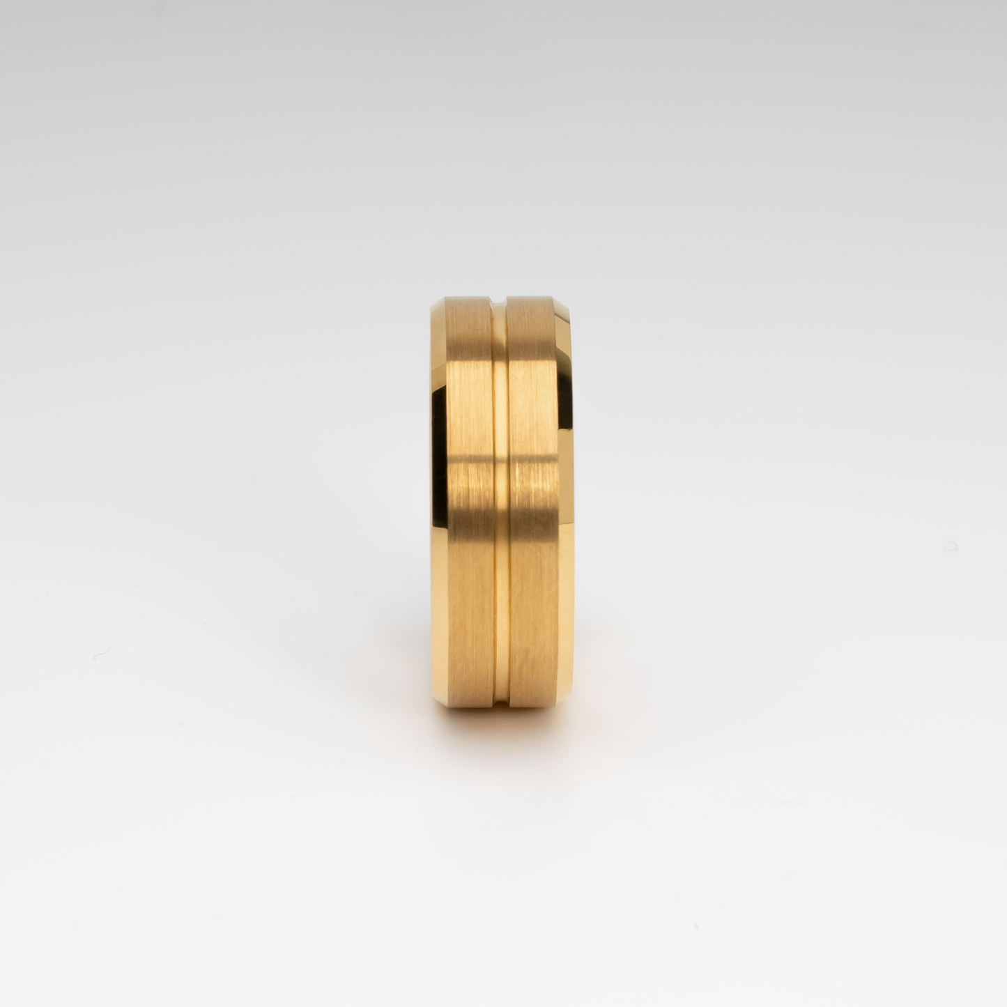 8mm Gold Tungsten Carbide Ring with Brushed Finish, Dual Groove Inlay, Polished Edges, Comfort Fit