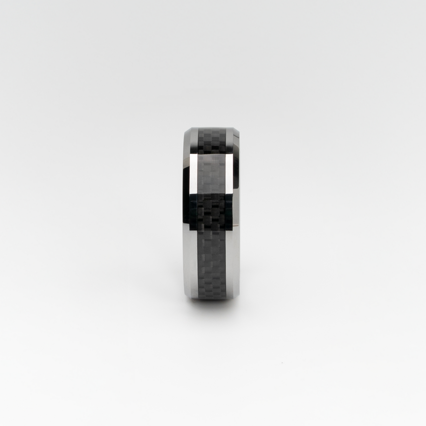 Tungsten Carbide Ring with Black Carbon Fiber Inlay – Polished Finish, Comfort Fit, Modern and Durable Men's Wedding or Fashion Band