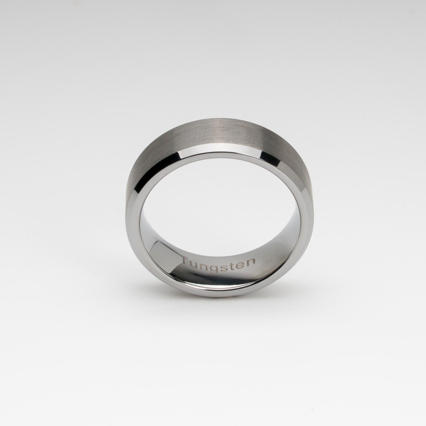 Tungsten Carbide Ring – White Brushed Center Beveled Edge Band