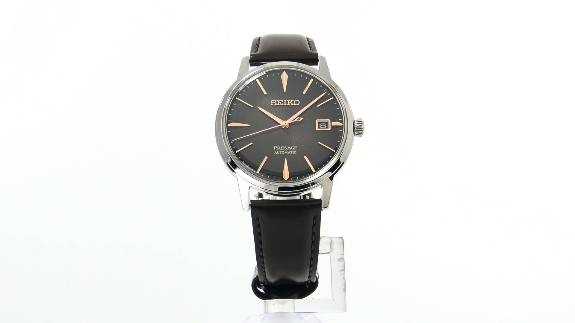 Seiko Presage SRPJ17 - 39.5mm Stainless Steel Cocktail Time Watch, Gradient Gray-Brown Dial, 50m Water Resistance, Automatic Movement, Brown Leather Strap