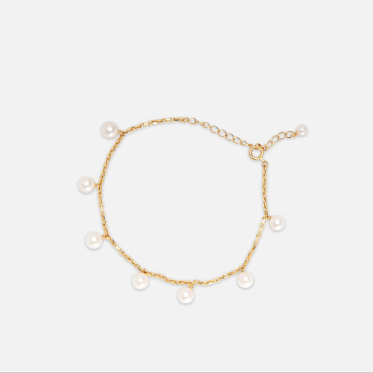 18K Yellow Gold Japanese Akoya Pearl Charm Bracelet – Adjustable Length with Certified Authenticity