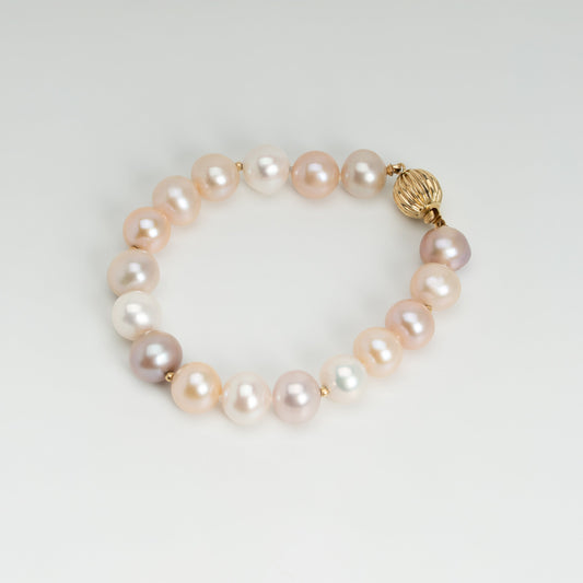 9.5-10mm Multi-Color Freshwater Pearl Bracelet with 14K Gold Knots & Clasp