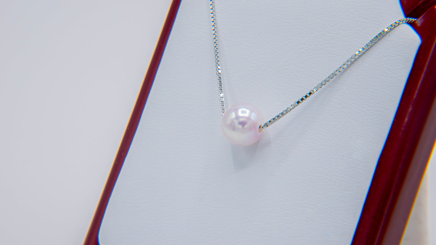 Single AA+ Akoya Pearl Pendant with Adjustable Silver Chain