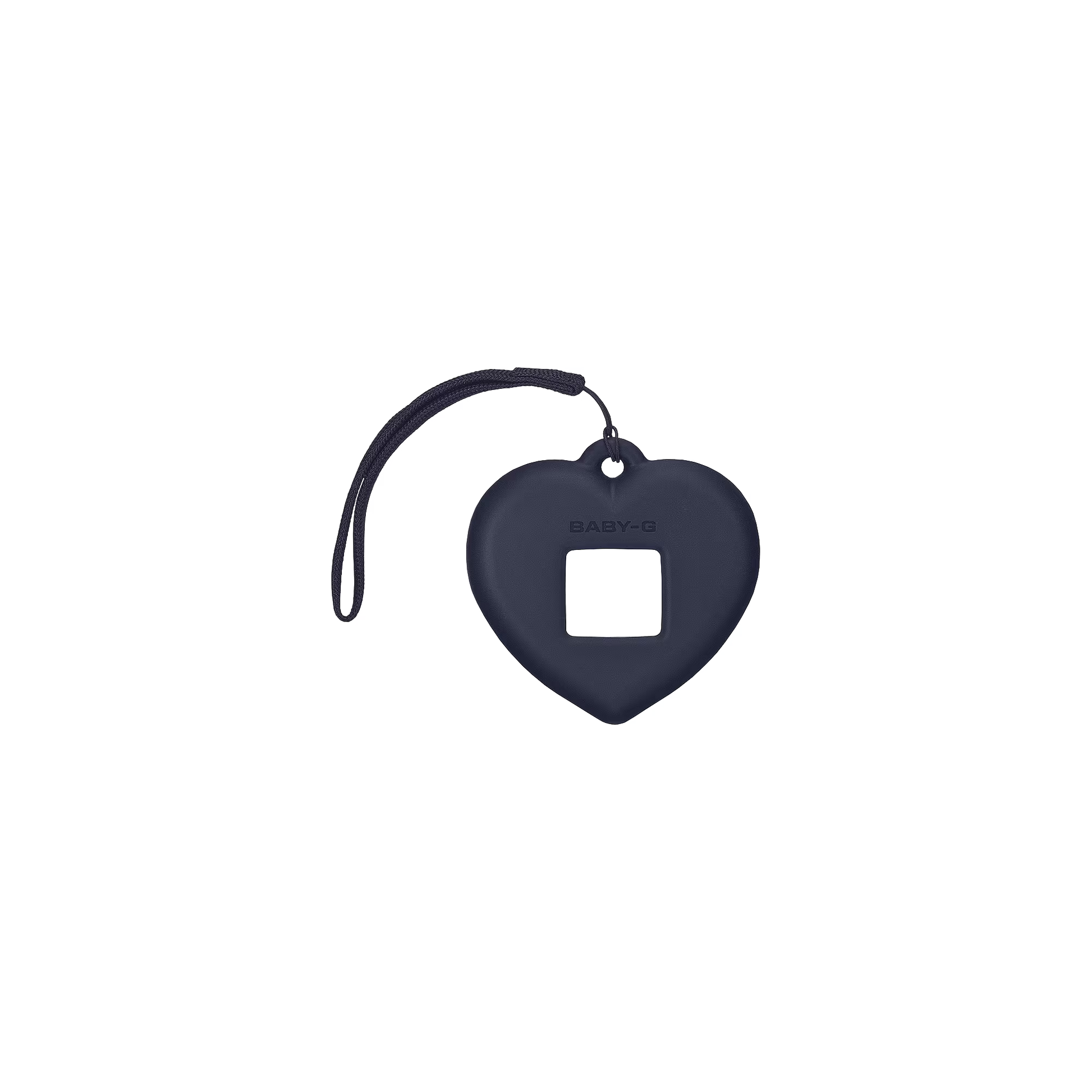 Heart-shaped keychain with a strap on a white background