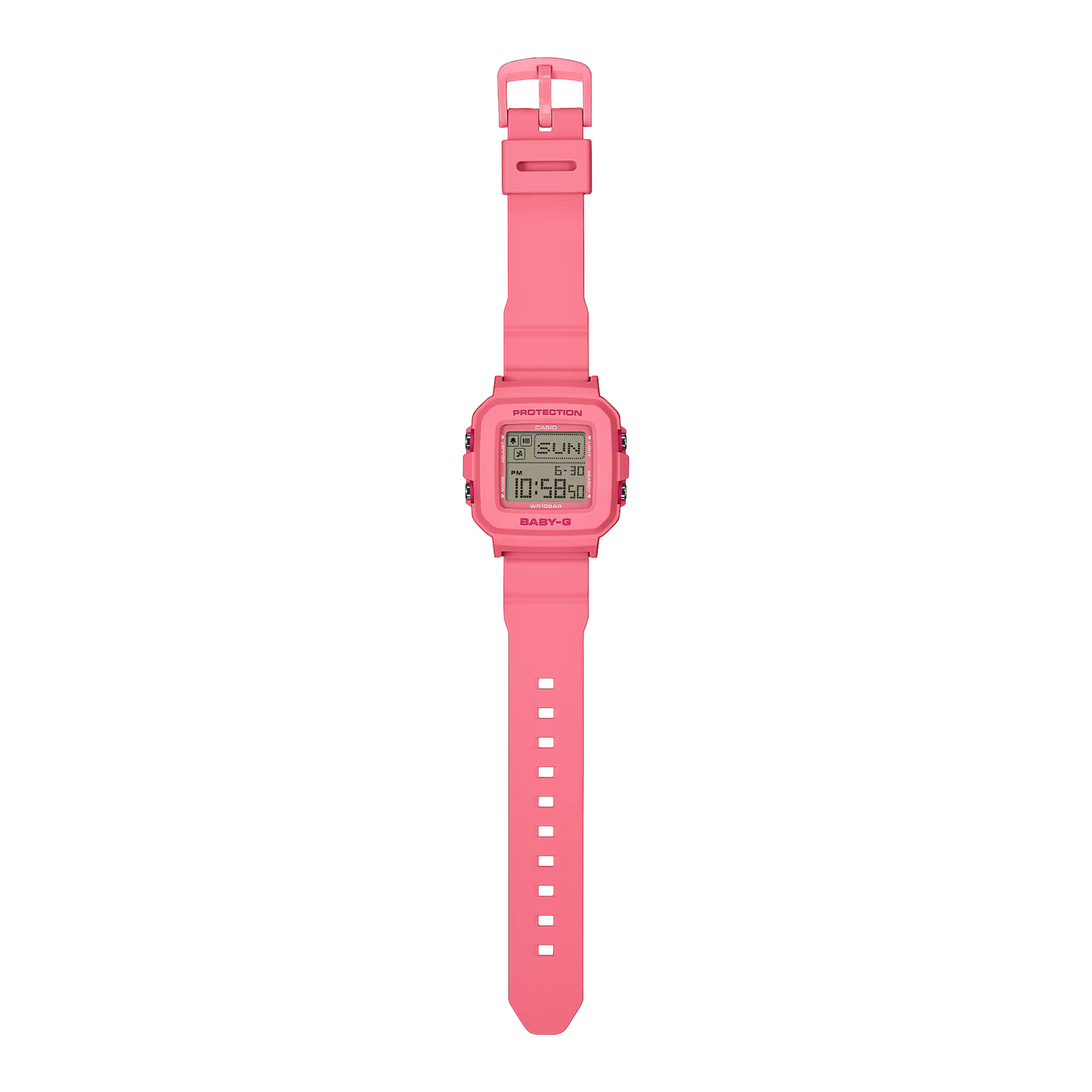 Pink digital watch on a white background