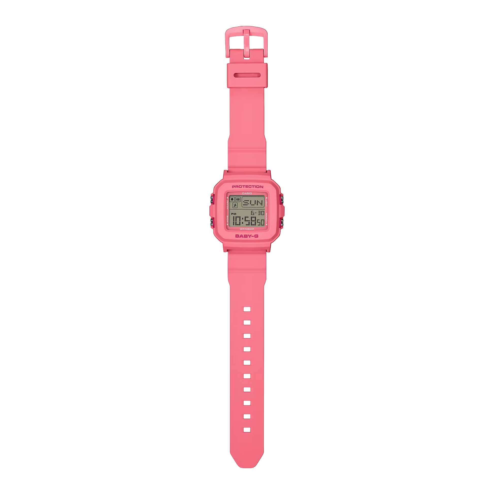 Pink digital watch on a white background