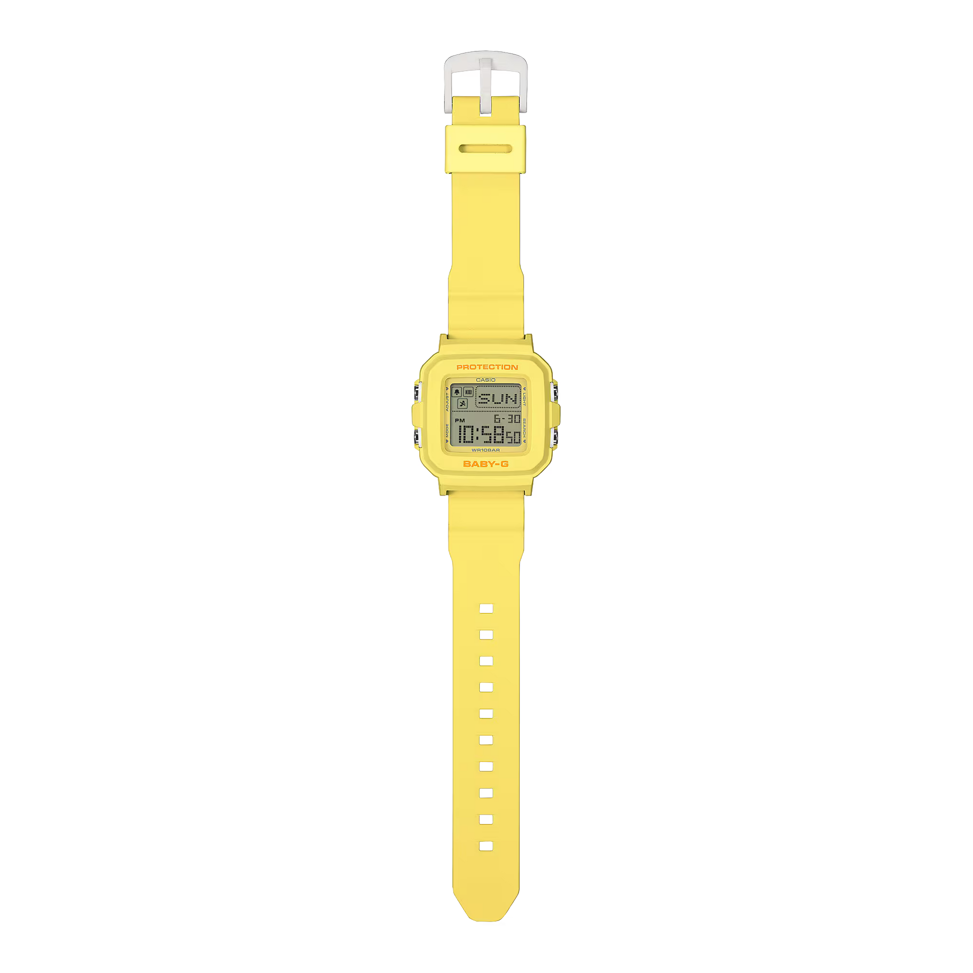 Yellow digital watch with a clear background