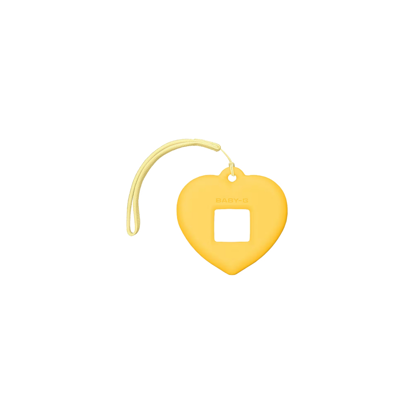 Heart-shaped gold pendant with a string on a white background