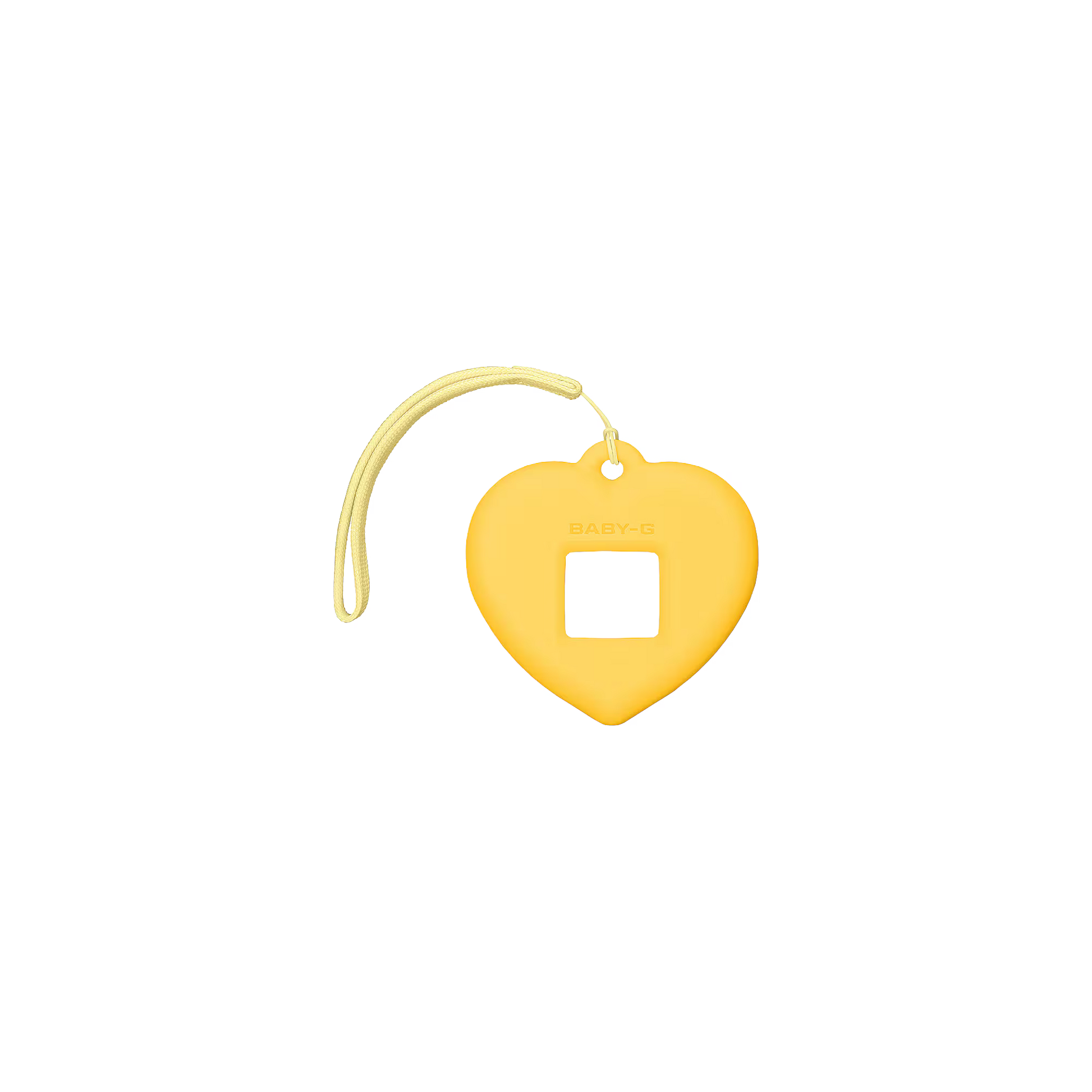 Heart-shaped gold pendant with a string on a white background