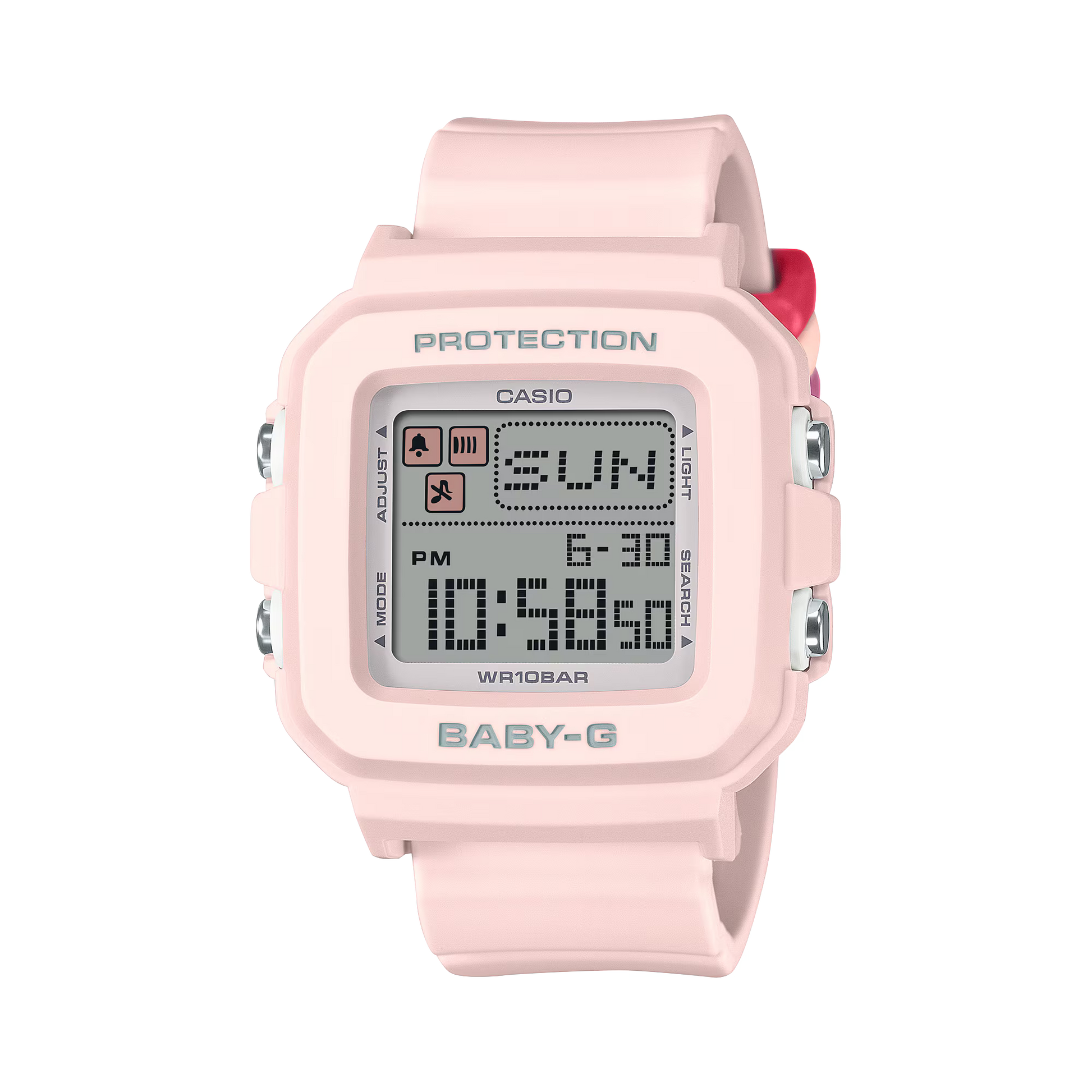 Pink Casio digital watch with a clear background