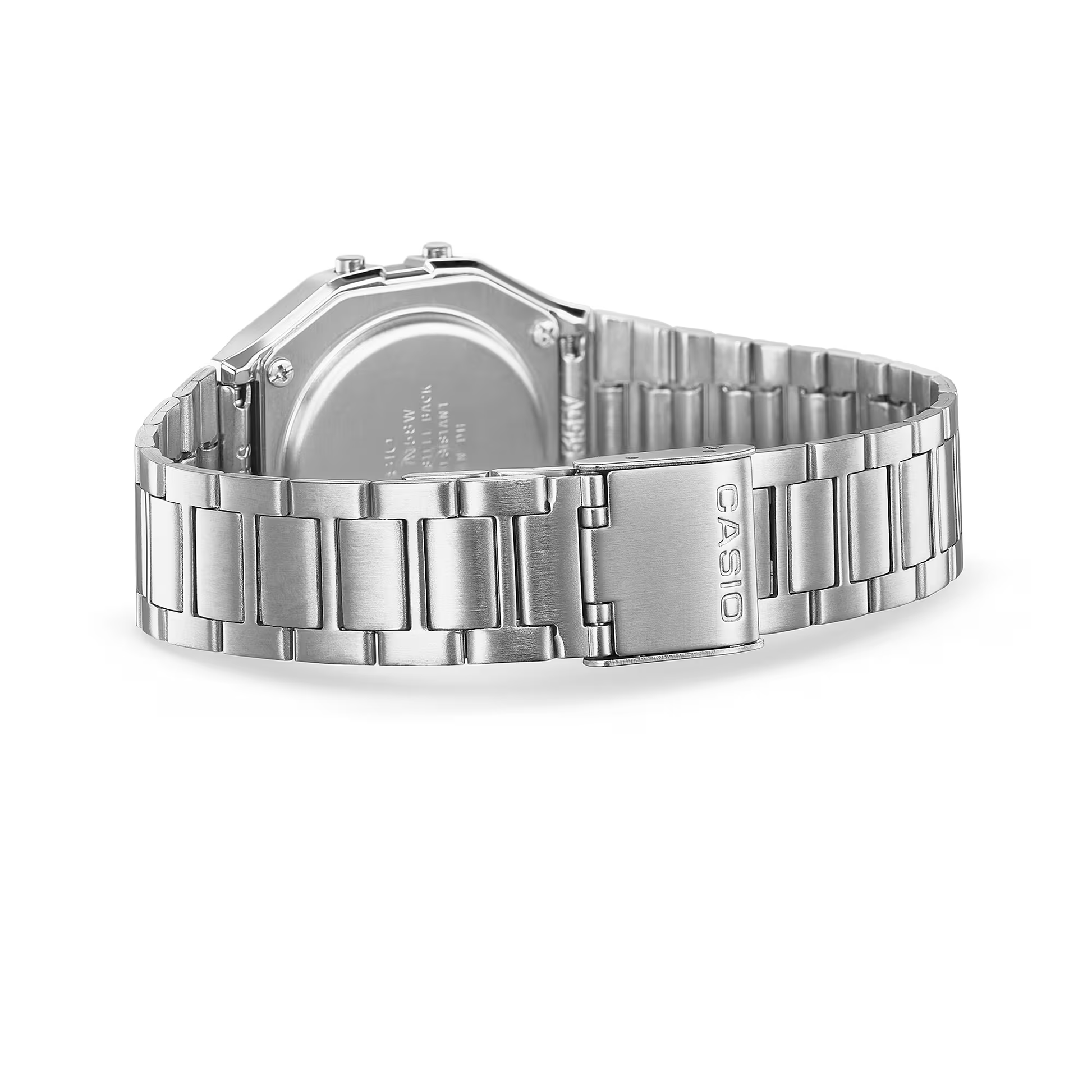 Silver Casio watch on a white background