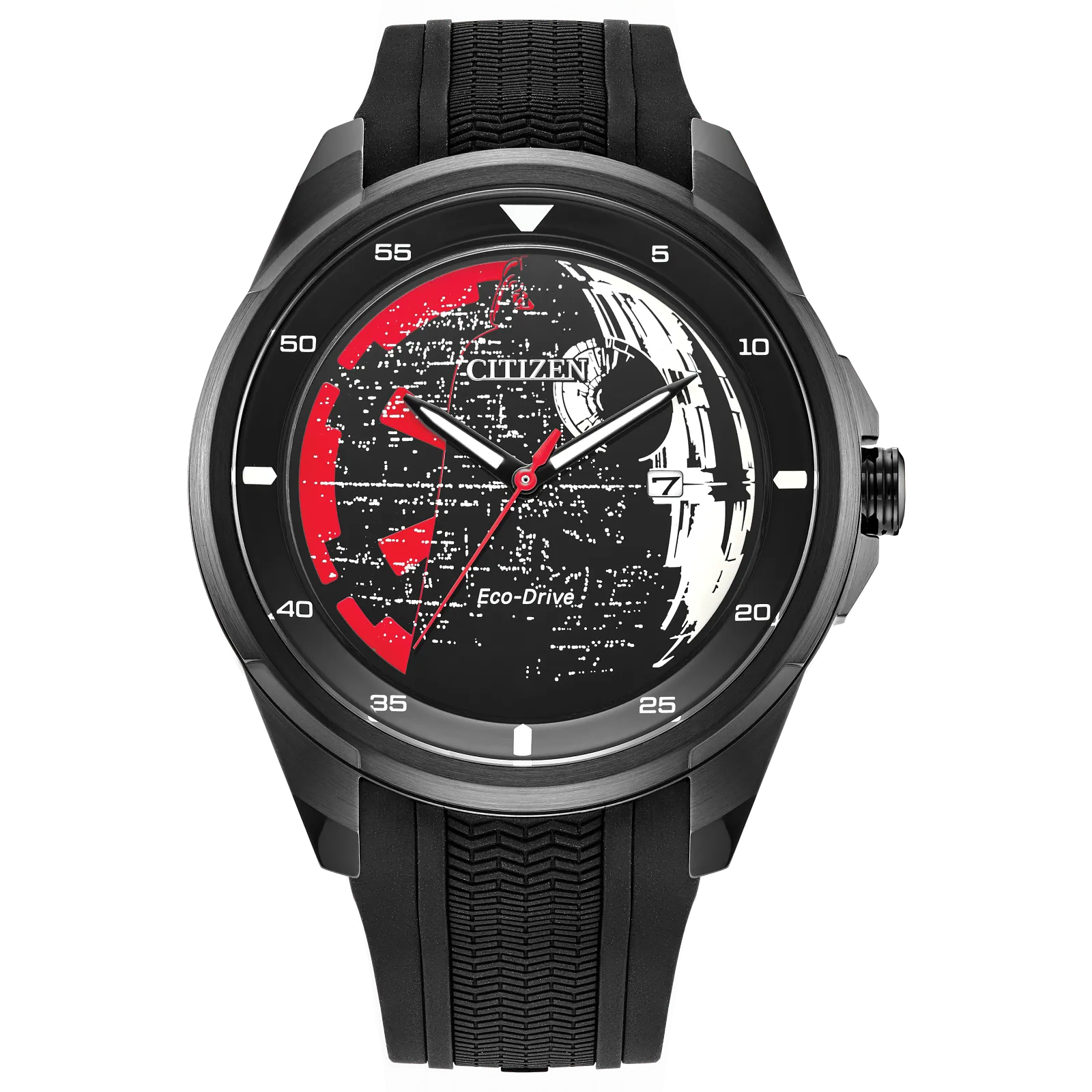 Citizen Star Wars AW1606-06W Death Star Vader’s Shadow Edition Watch – 45mm Black Ion-Plated Case, Eco-Drive, Red Second Hand, Imperial Dial with Darth Vader Design