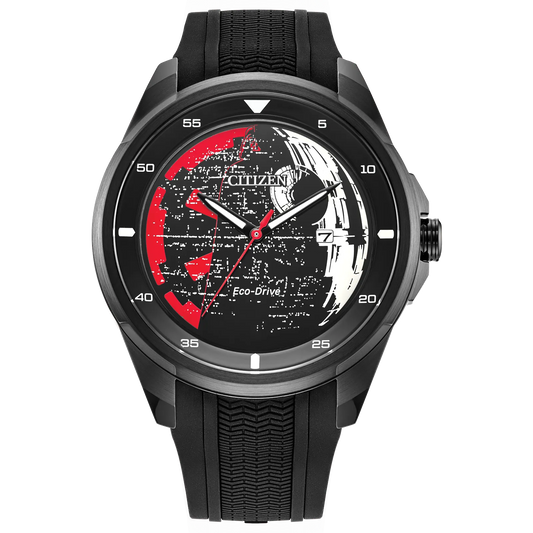 Citizen Star Wars AW1606-06W Death Star Vader’s Shadow Edition Watch – 45mm Black Ion-Plated Case, Eco-Drive, Red Second Hand, Imperial Dial with Darth Vader Design