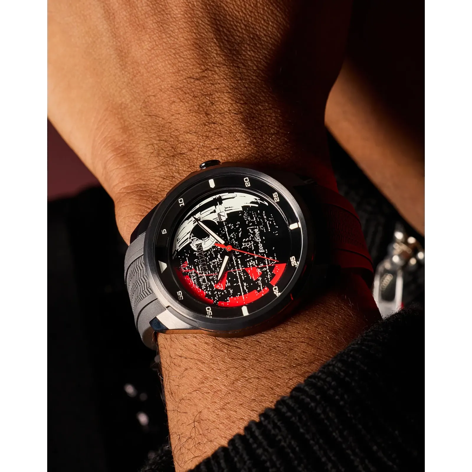 Citizen Star Wars AW1606-06W Death Star Vader’s Shadow Edition Watch – 45mm Black Ion-Plated Case, Eco-Drive, Red Second Hand, Imperial Dial with Darth Vader Design