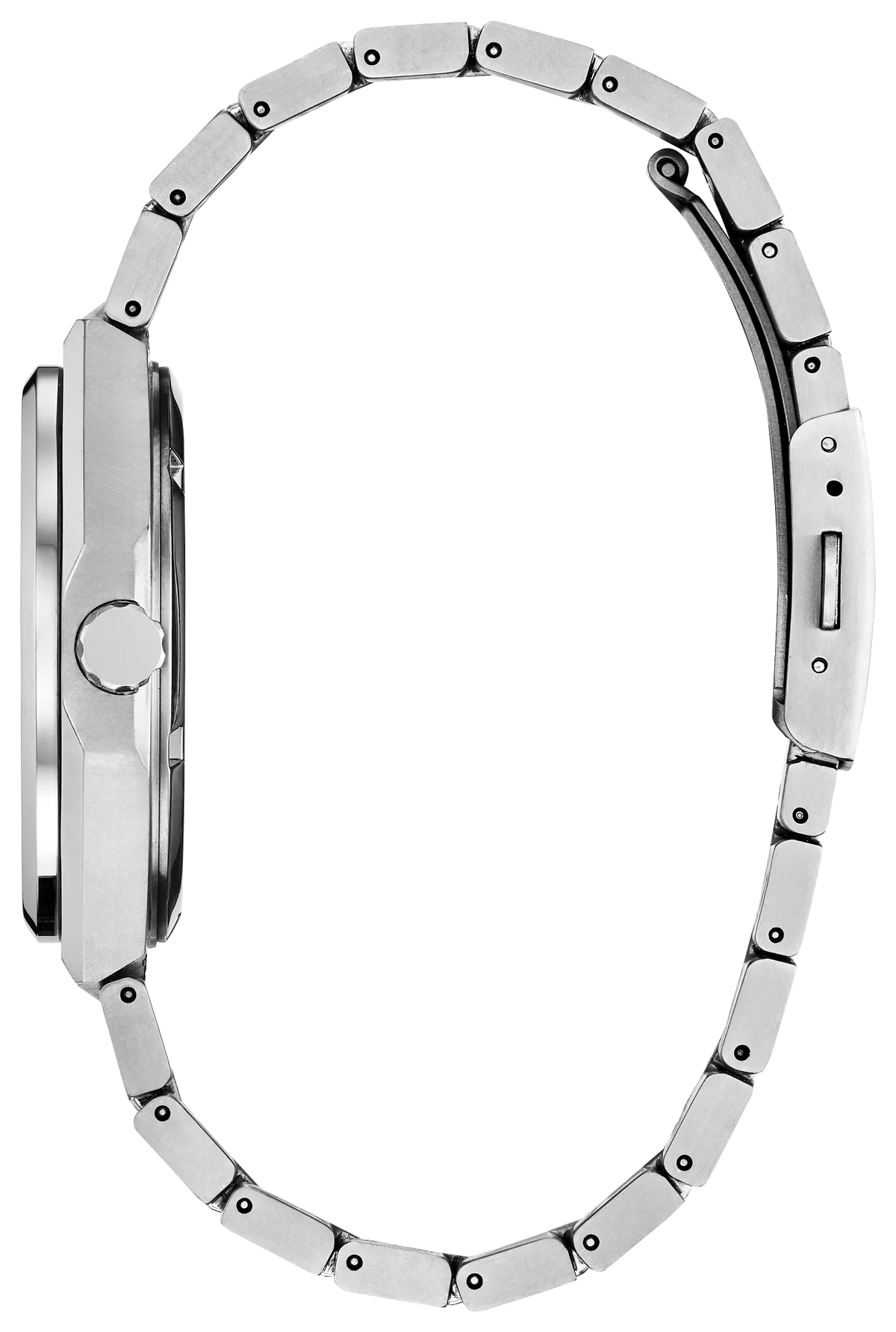 Side profile of the Citizen Fantastic 4 AW0131-66W showing the slim Super Titanium case, integrated bracelet, crown, and fold-over clasp construction.