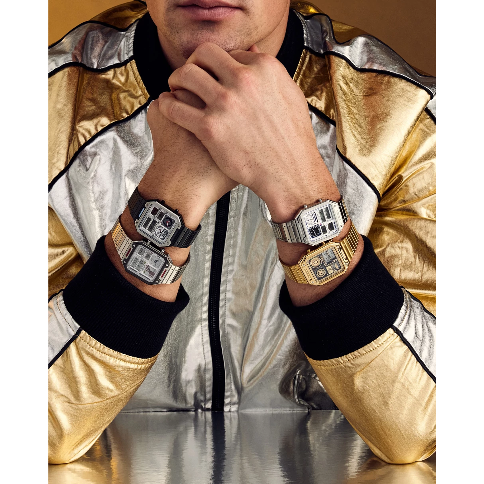 CITIZEN Star Wars R2-D2 JG2121-54A – retro Ana-Digi tribute in R2-D2 colors with dual analog sub-dials, digital display, chronograph, temperature readout, and WR50 water resistance.